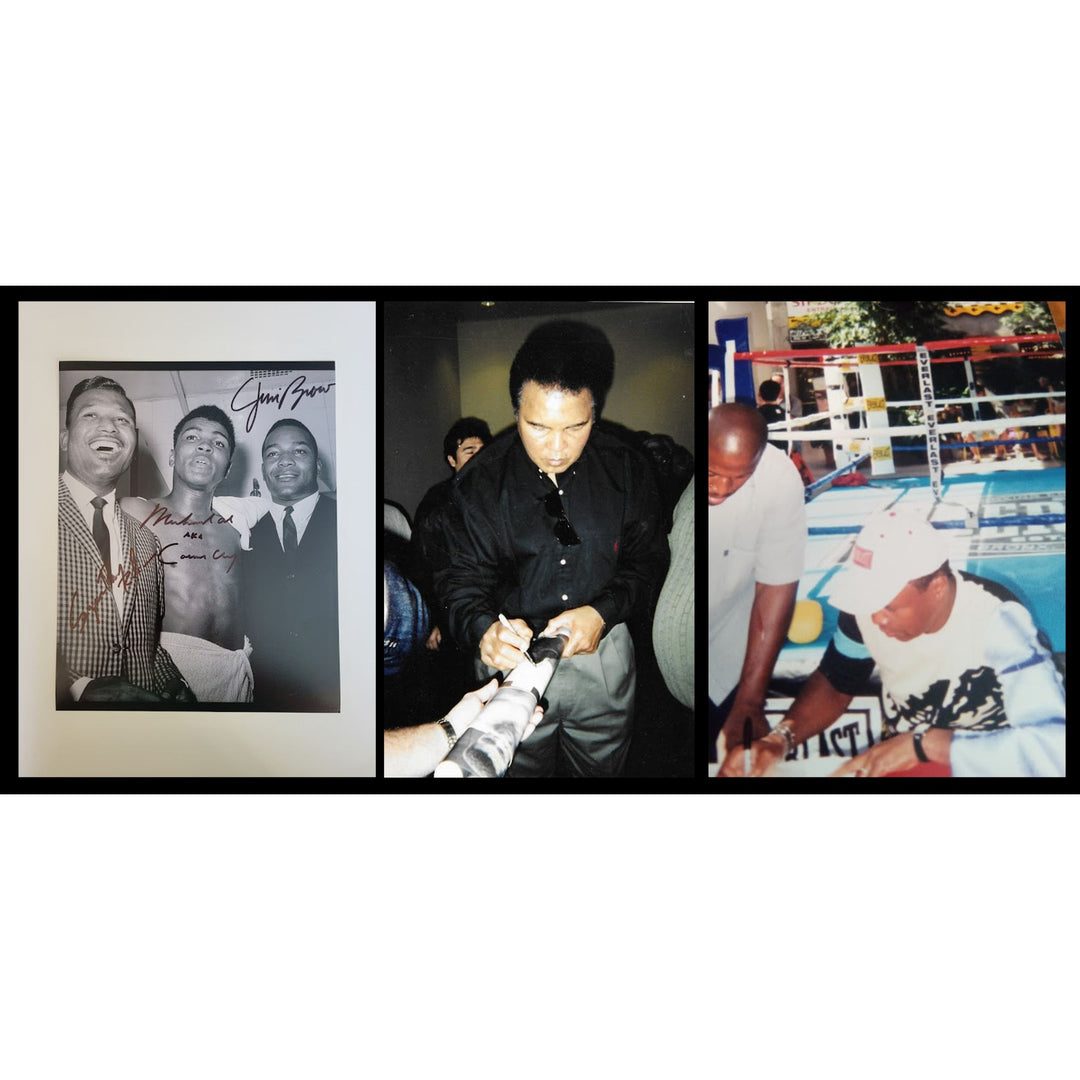 Muhammad Ali AKA Cassius Clay Sugar Ray Robinson and Jim Brown 8 x 10 photo signed with proof - Awesome Artifacts 