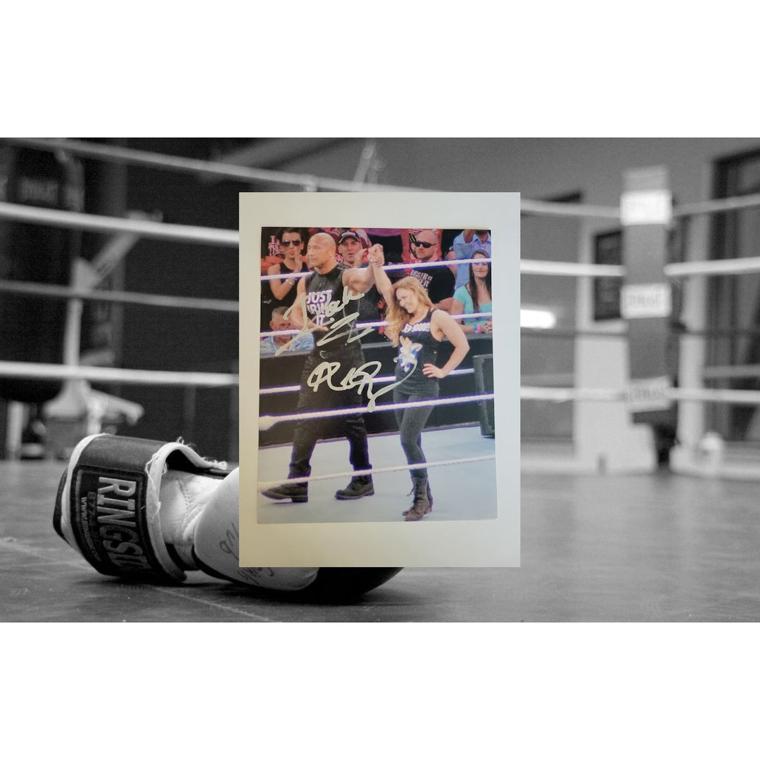 Dwayne The Rock Johnson Ronda Rousey 8 x 10 photo signed with proof