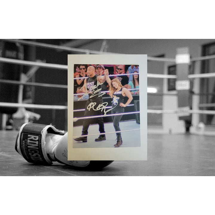 Dwayne The Rock Johnson Ronda Rousey 8 x 10 photo signed with proof