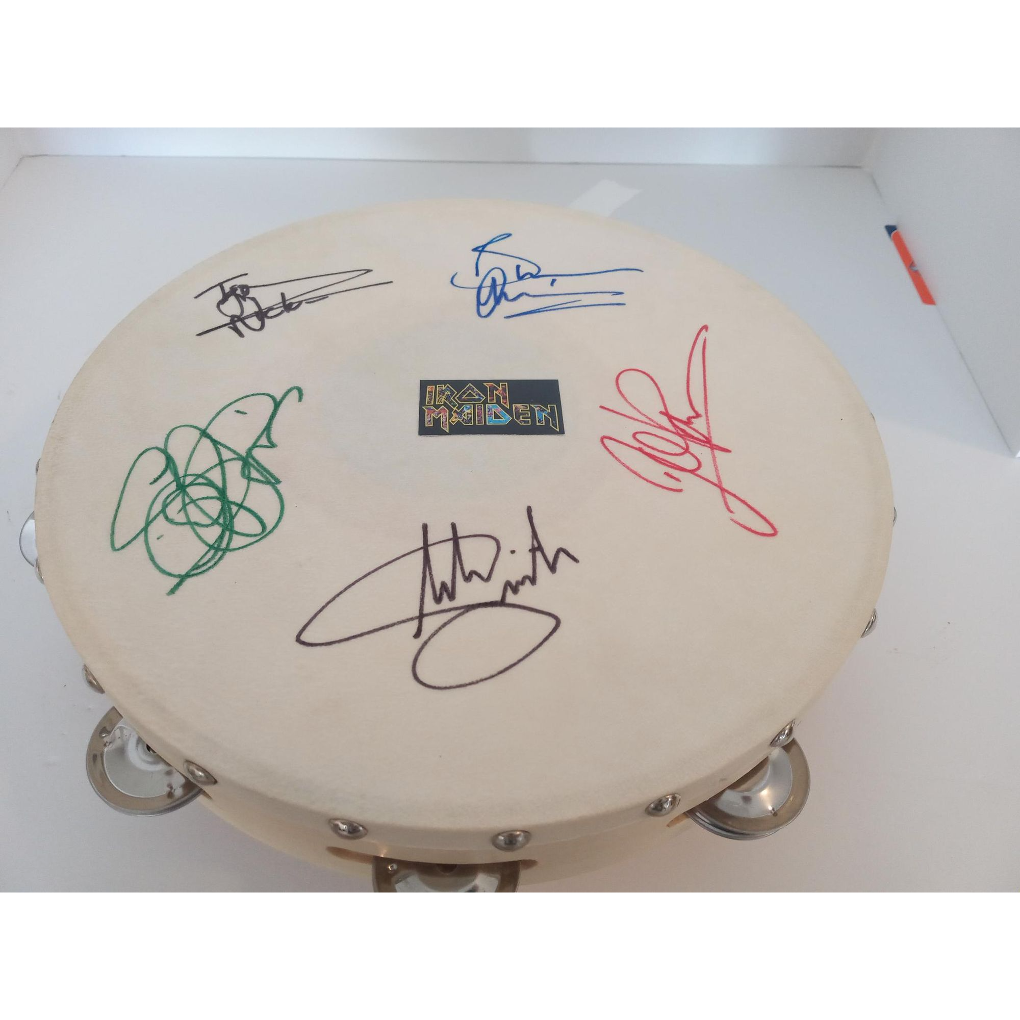 Bruce Dickinson Iron Maiden 14-inch tambourine signed with proof