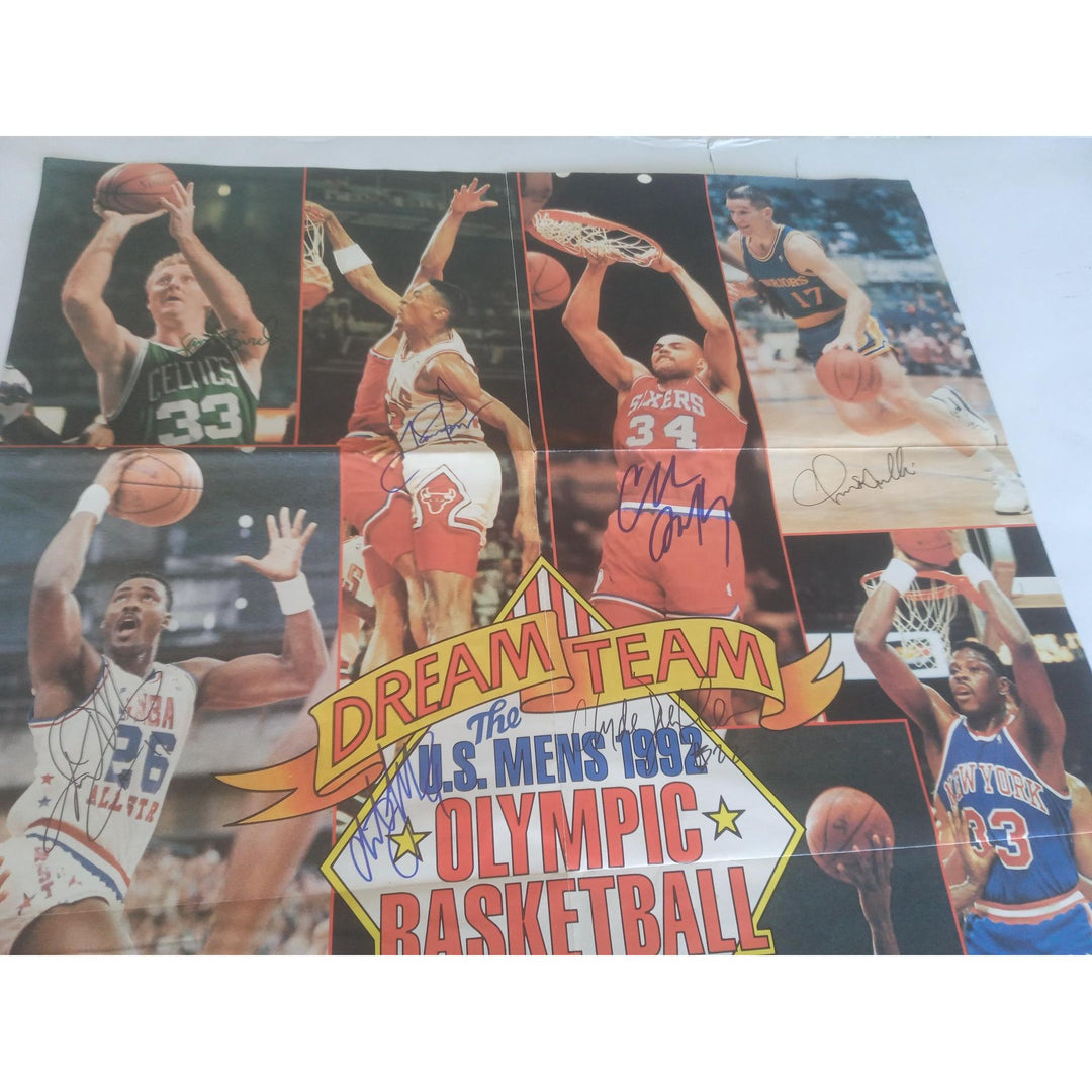 1992 USA Dream Team Michael Jordan Larry Bird Magic Johnson team signed poster 34x23 with proof