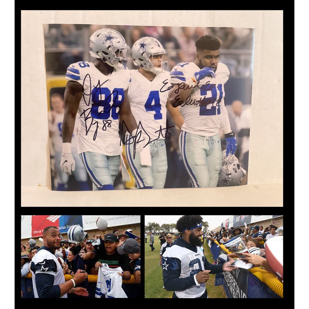 Dallas Cowboys Dak Prescott Ezekiel Elliott Dez Bryant 8x10 photo signed