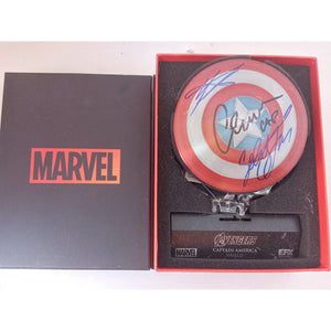 Chris Evans, Anthony Mackie, Sebastian Stan, Captain America mini Shield signed with proof