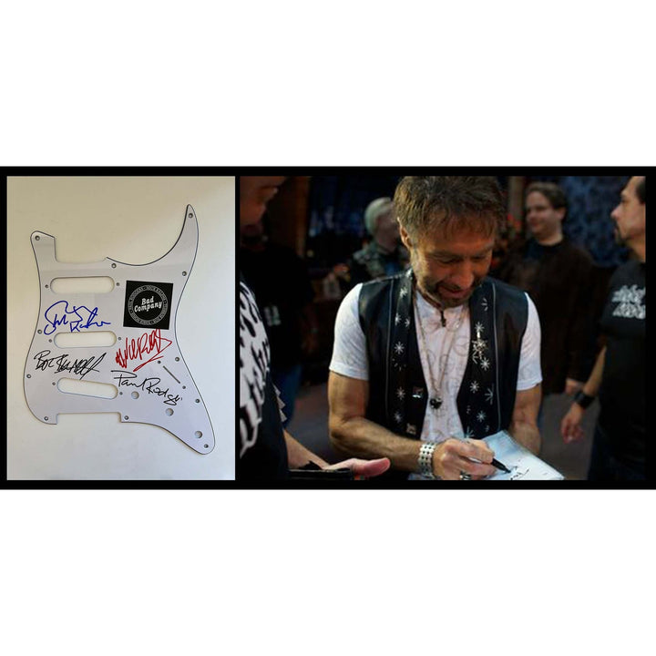 Bad Company Paul Rodgers Mick Ralphs Simon Kirke and Boz Burrell guitar pickguard signed