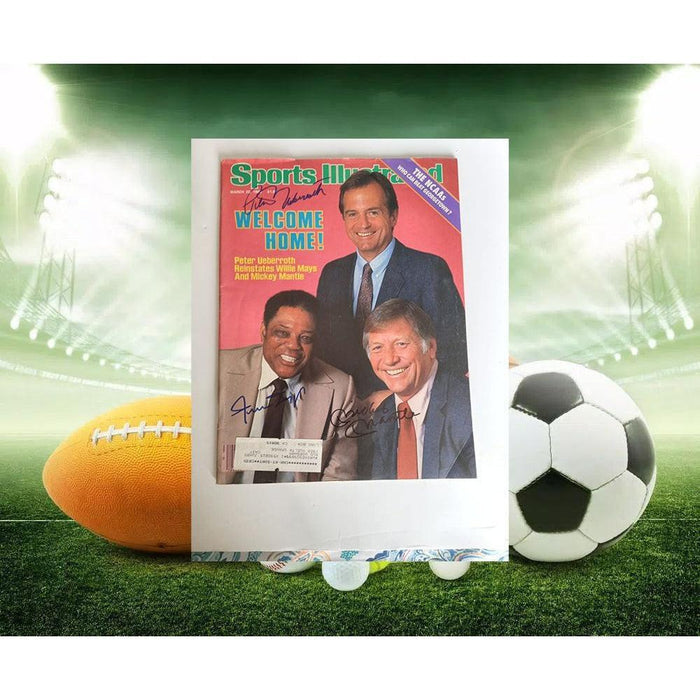 Mickey Mantle Peter Ueberroth Willie Mays full sports Illustrateded 1985 signed
