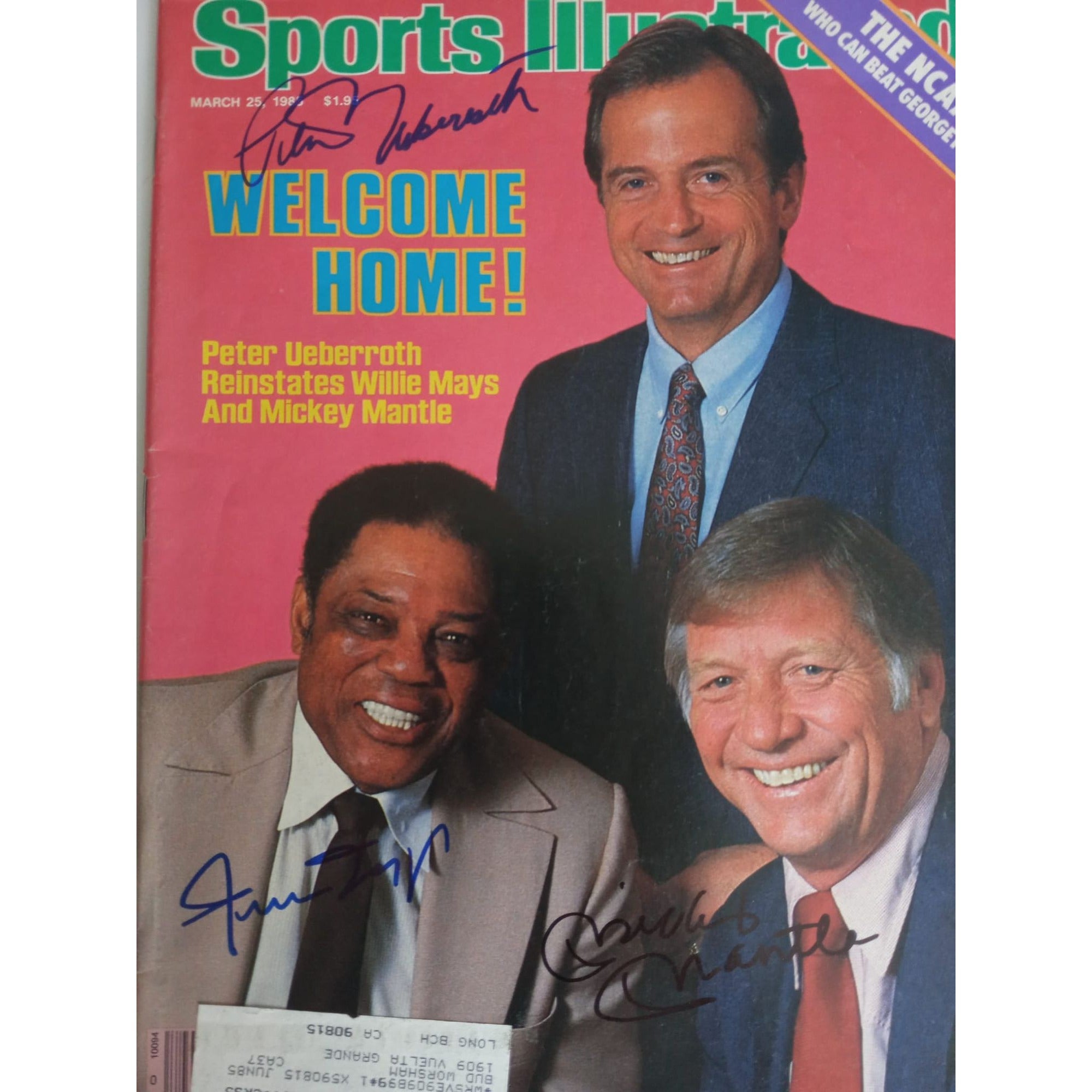 Mickey Mantle Peter Ueberroth Willie Mays full sports Illustrateded 1985 signed