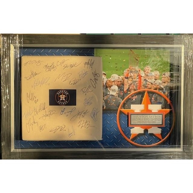 Houston Astros 2022 Jose Altuve Justin Verlander team signed base with proof framed