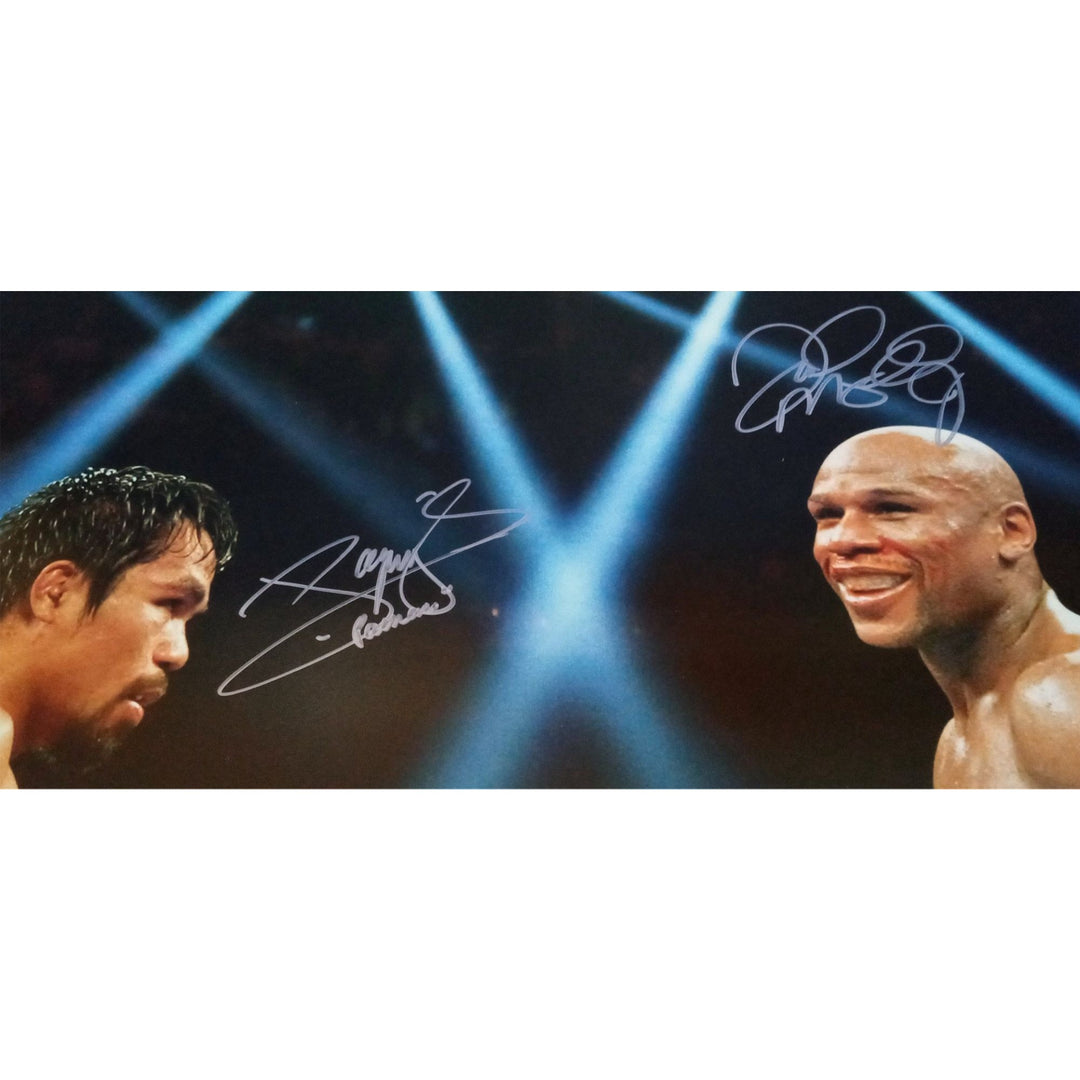 Manny Pacman Pacquiao and Floyd Money Mayweather 16 x 20 photo signed with proof needed to get - Awesome Artifacts 