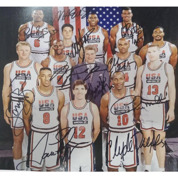 Michael Jordan Charles Barkley Larry Bird Chuck Daly u.s.a. Dream Team 11 by 14 photo signed with proof - Awesome Artifacts 