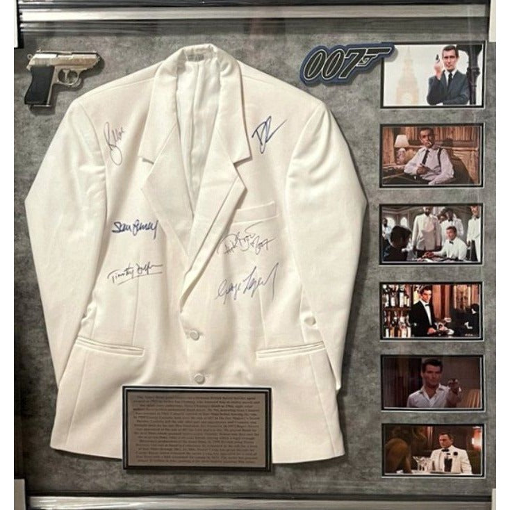 James Bond Sean Connery Roger Moore Daniel Craig Pierce Brosnan tuxedo signed and framed with proof 44x42