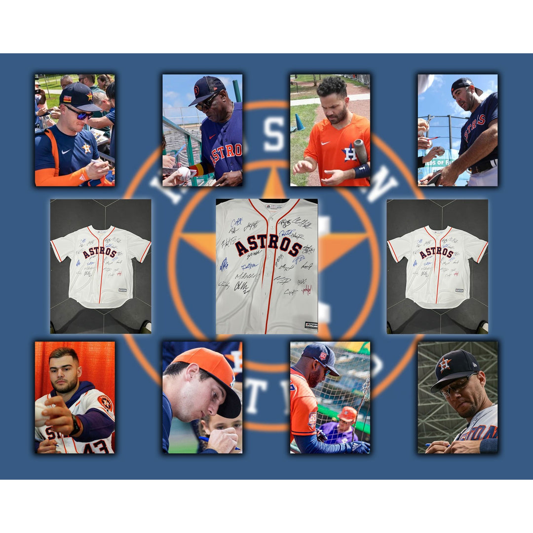 Houston Astros Framber Valdez Justin Verlander, Alex Bregman, Yordan Alvarez, Jose Altuve, 2022 World champs game model jersey signed