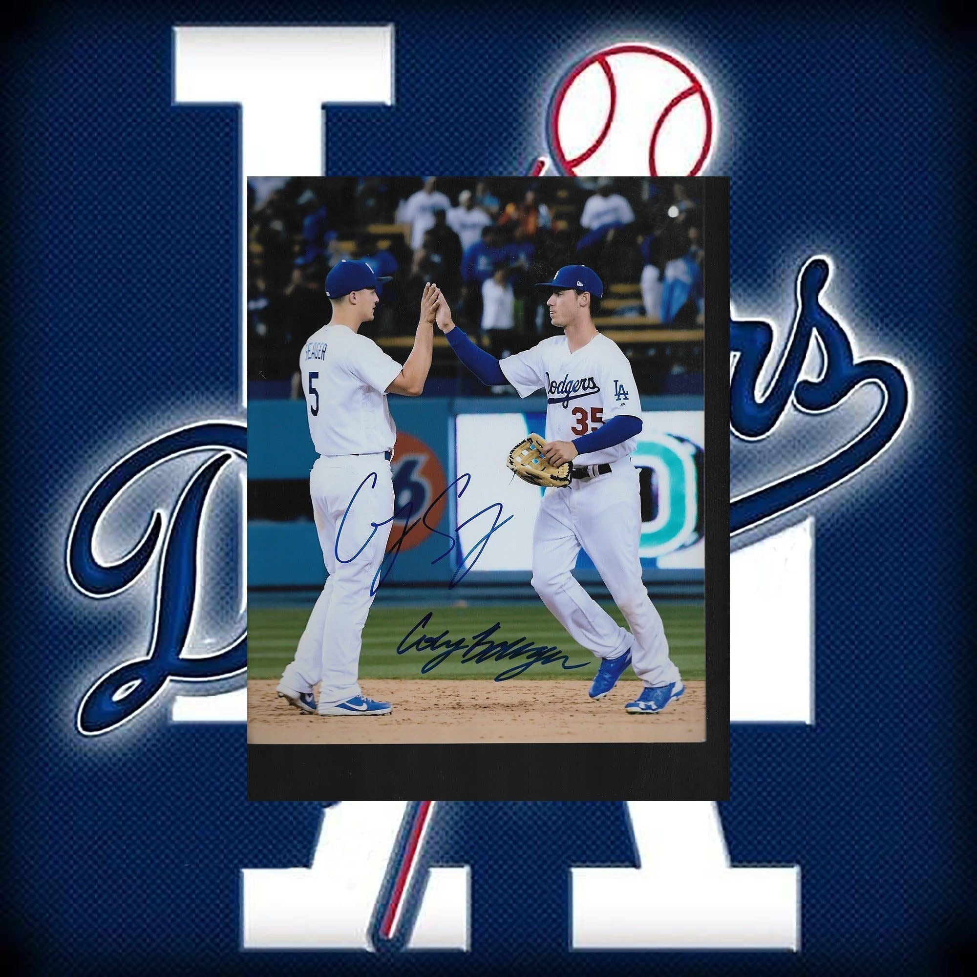 Corey Seager and Cody Bellinger 8 by 10 signed photo with proof