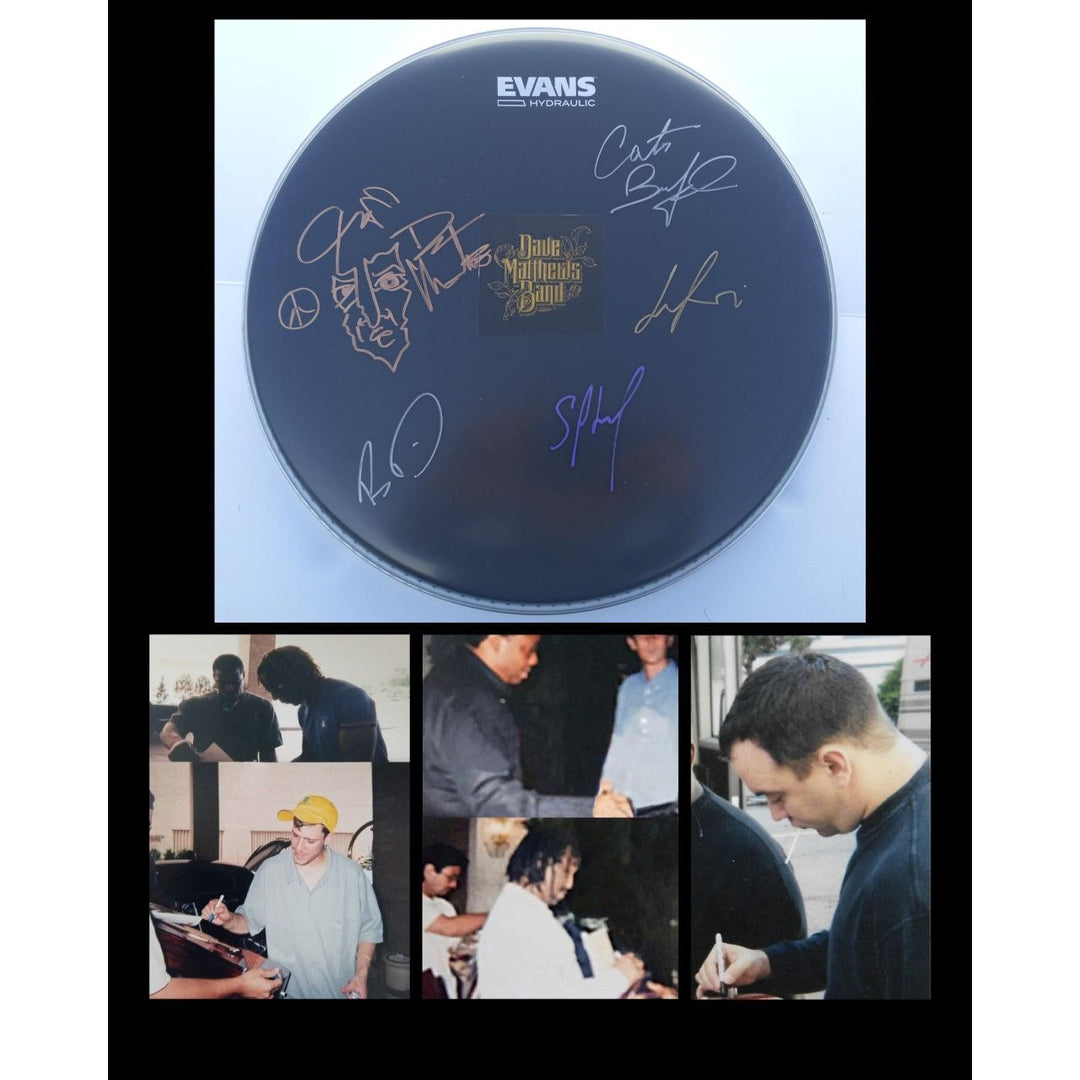 Dave Matthews Stephon Lessard Carter Buford Le Roi Moore Boyd Tinsley 14 in drum head signed with proof