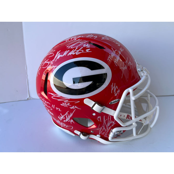 Georgia Bulldogs Stetson Bennett Kirby Smart 2022 NCAA national champions speed Riddell authentic helmet signed with proof