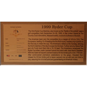 1999 Ryder Cup Flag 31x28 framed Payne Stewart, Tiger Woods, Phil Michelson signed with proof