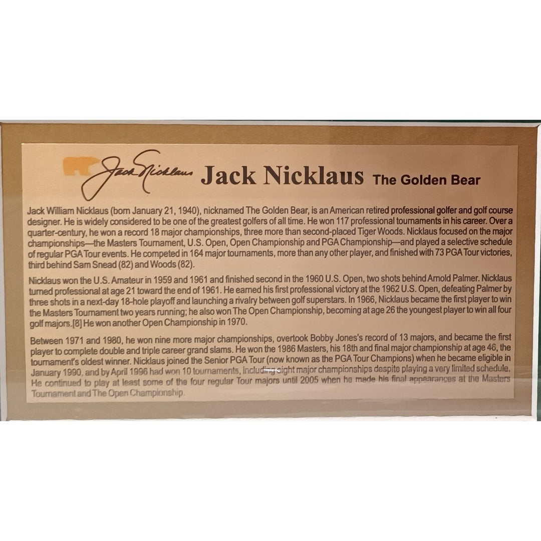 Jack Nicklaus signed and and inscribed with his six Masters championships Master's flag framed with proof