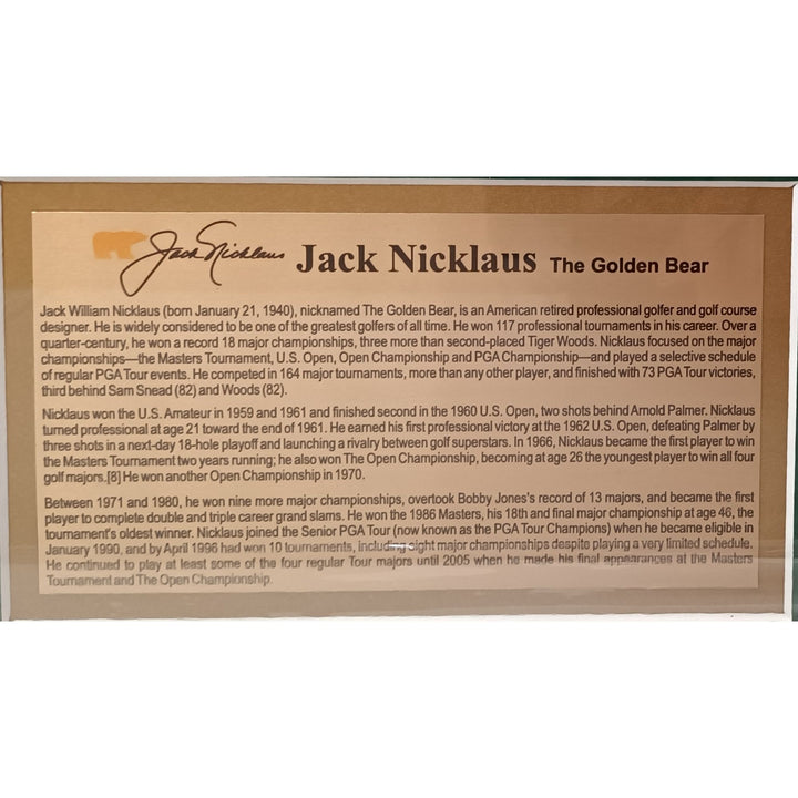 Jack Nicklaus signed and and inscribed with his six Masters championships Master's flag framed with proof