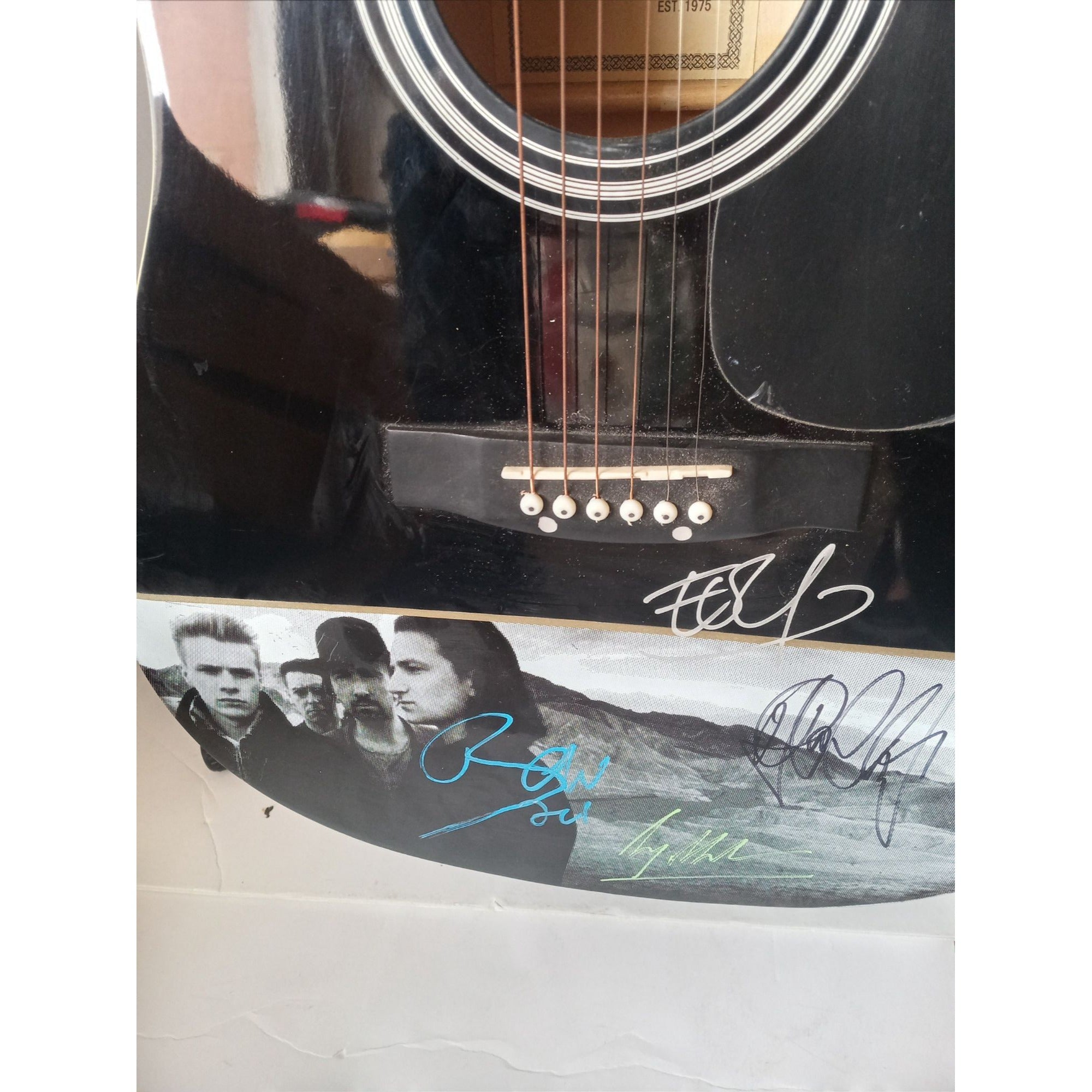 U2 Paul Hewson "Bono", The Edge, Adam Clayton, Larry Mullen signed guitar with proof