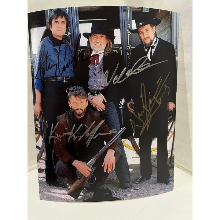 The Highwaymen Johnny Cas h, Waylon Jennings, Willie Nelson, Kris Kristofferson 8x10 photograph signed with proof