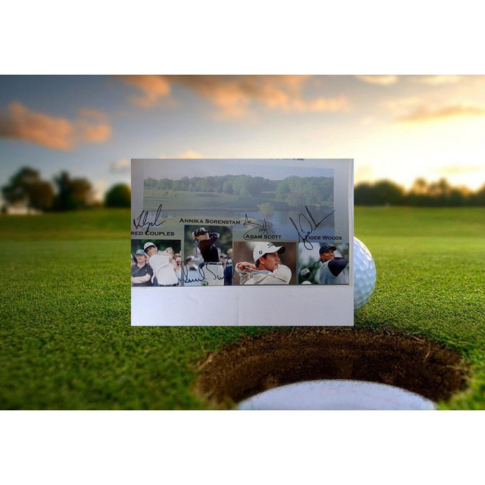 Tiger Woods, Annika Sorenstam, Adam Scott and Fred Couples 11 x 17 signed photo with proof
