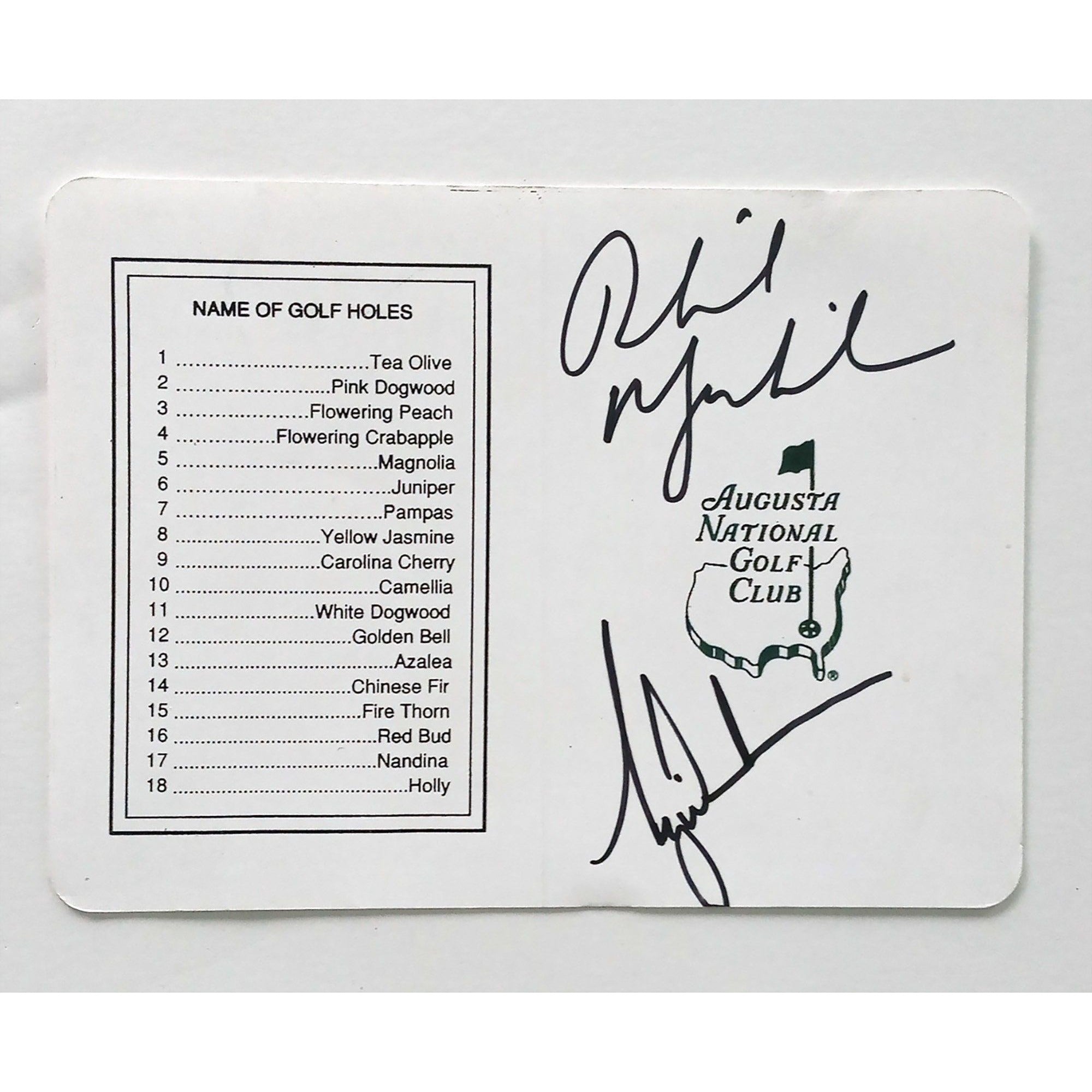 Phil Mickelson and Tiger Woods Masters scorecard signed with proof