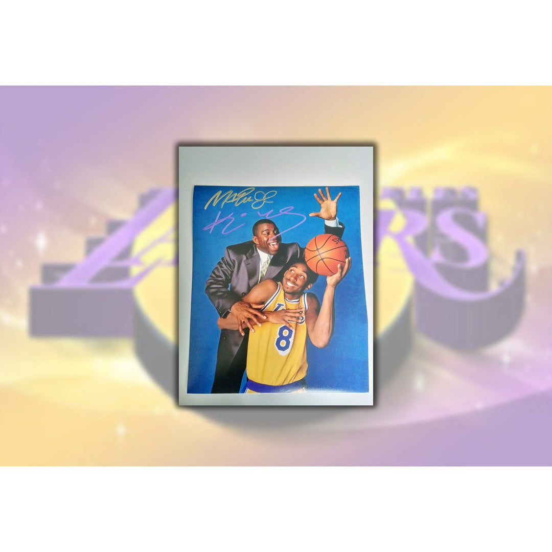 Kobe Bryant and Earvin "Magic" Johnson Los Angeles Lakers signed 8 x 10 photo with proof - Awesome Artifacts 