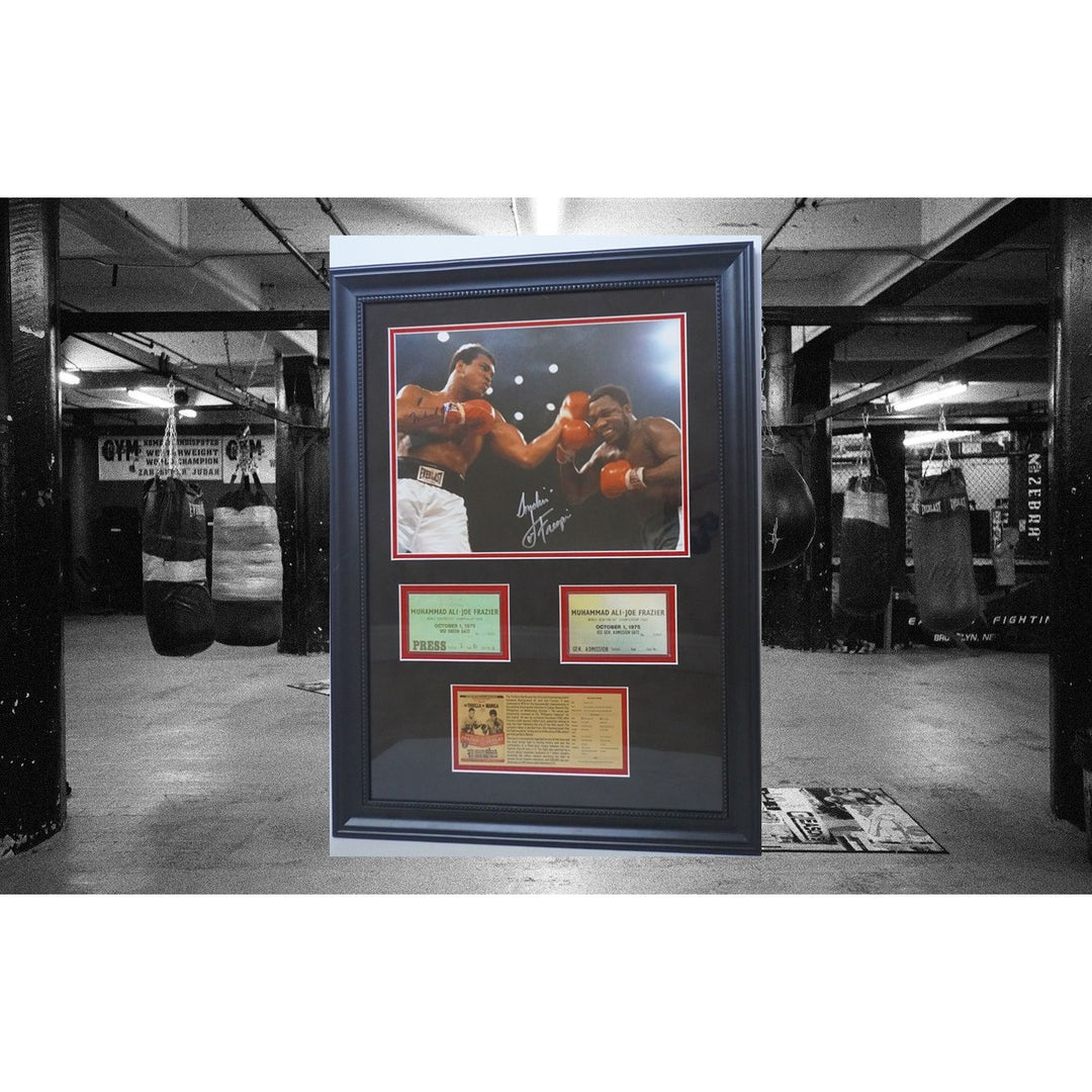 Muhammad Ali and Smokin Joe Frazier 11 by 14 photo signed and framed with proof - Awesome Artifacts 