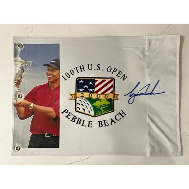 Tiger Woods 2000 US Open One of a Kind pin flag signed with proof