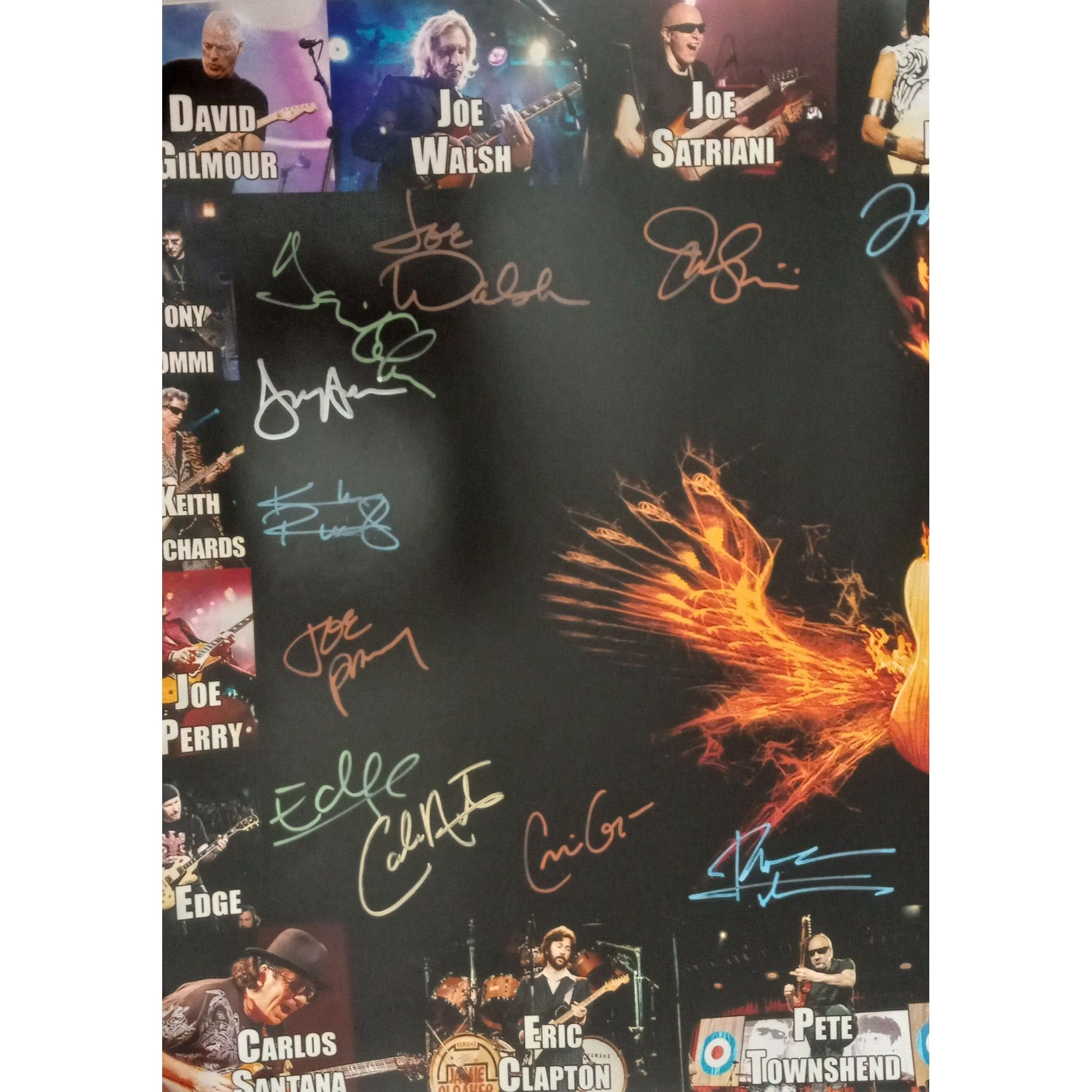 David Gilmour, Jimmy Page, Eddie Van Halen, 20x30 photo signed by 20 guitar legends signed with proof