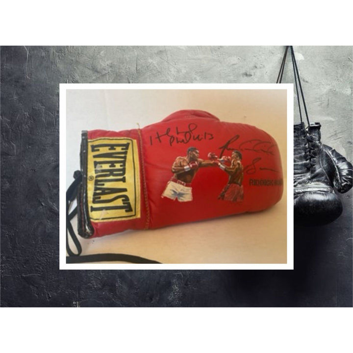 Evander Holyfield Riddick Bowe hand-painted leather Everlast boxing glove signed with proof