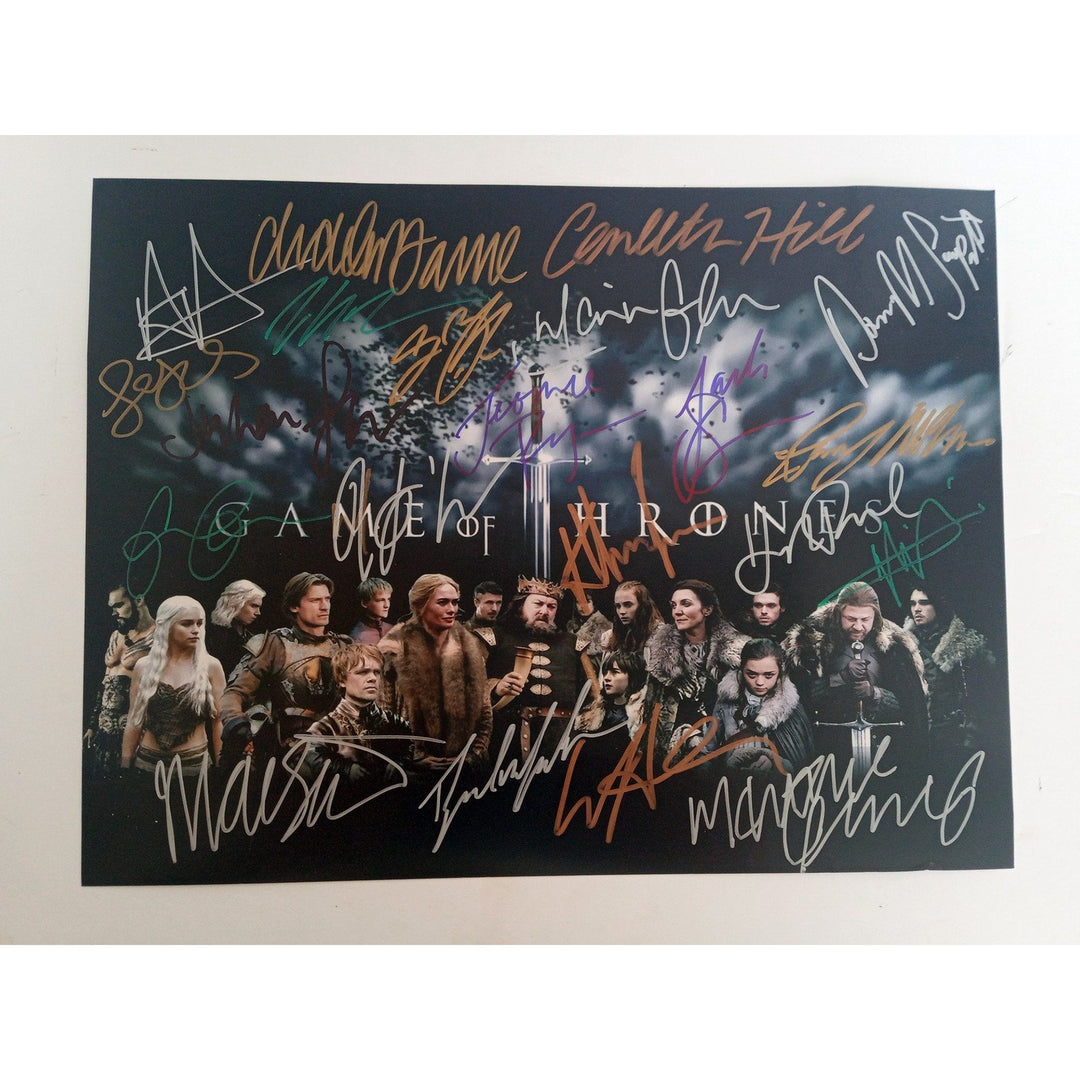 Peter Dinklage, Kit Harington, Emilia Clarke, Sophie Turner, Game of Thrones cast signed 11 x 14 with proof - Awesome Artifacts 