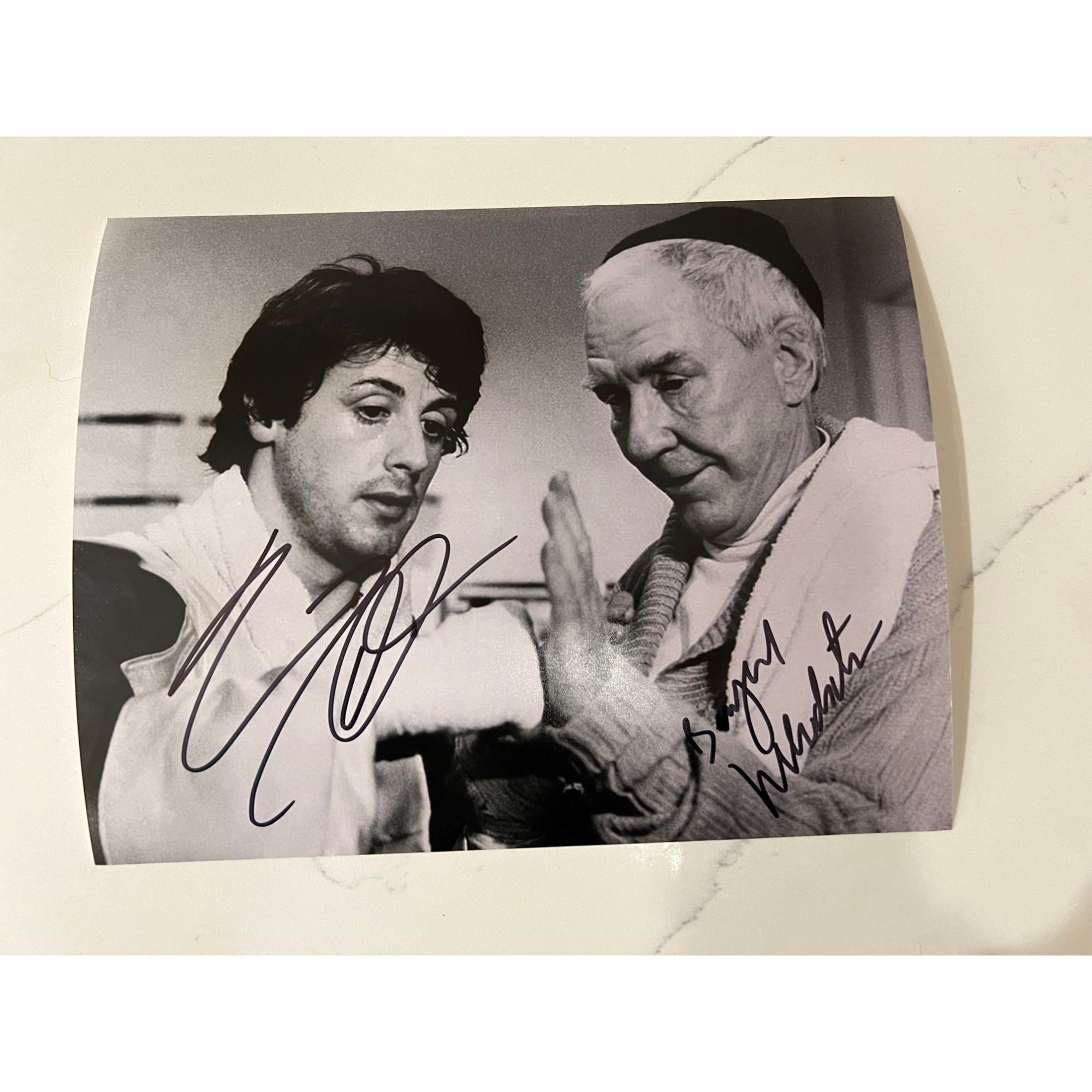 Sylvester Stallone "Rocky Balboa" and Burgess Meredith "Micky'' 8x10 photo signed with proof