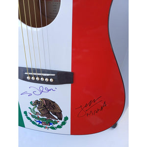 Maná. Fher Olivera Alex Gonzalez Sergio Vallin Juan Calleros Mexican flag full size guitar signed framed including shipping