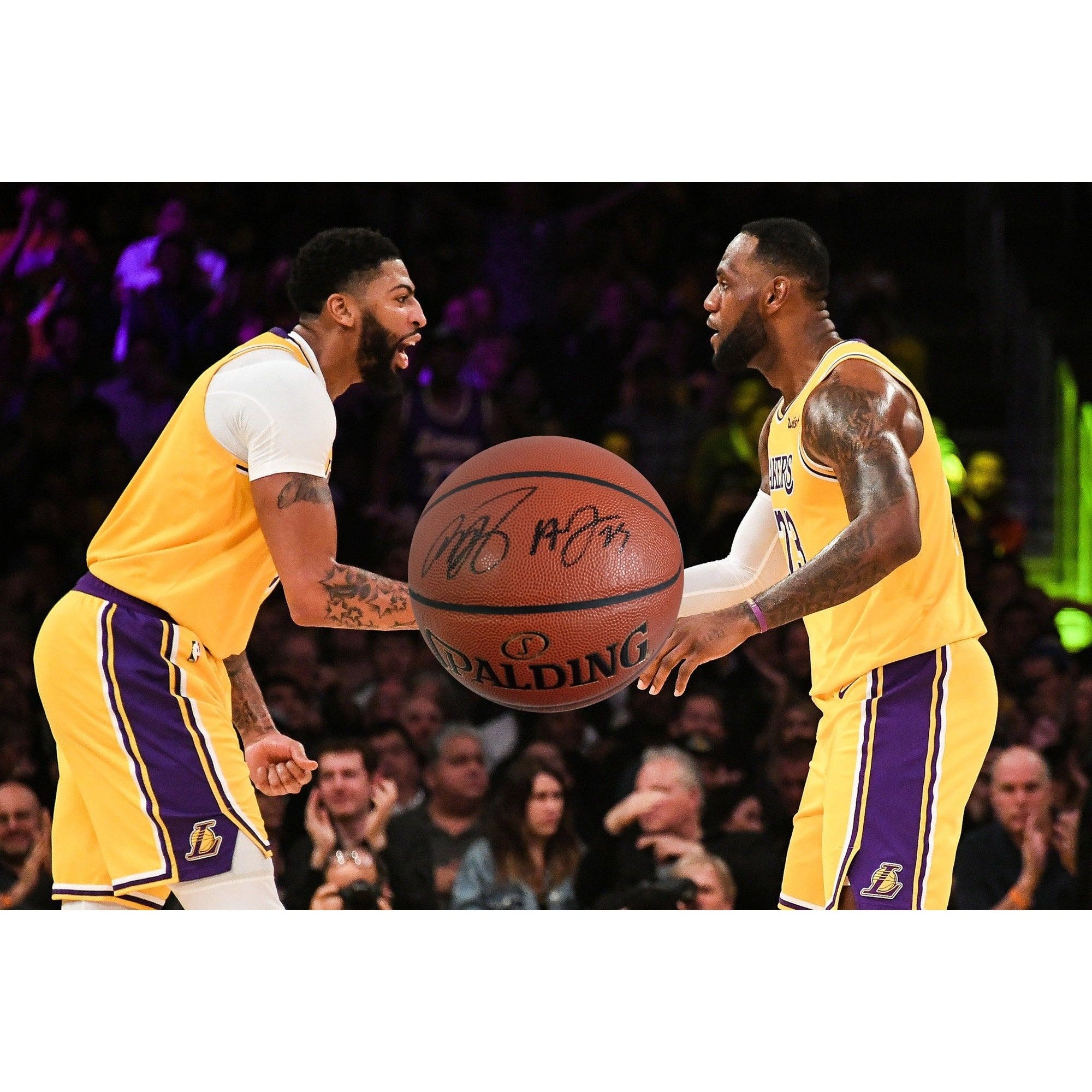 Los Angeles Lakers LeBron James and Anthony Davis signed basketball with proof