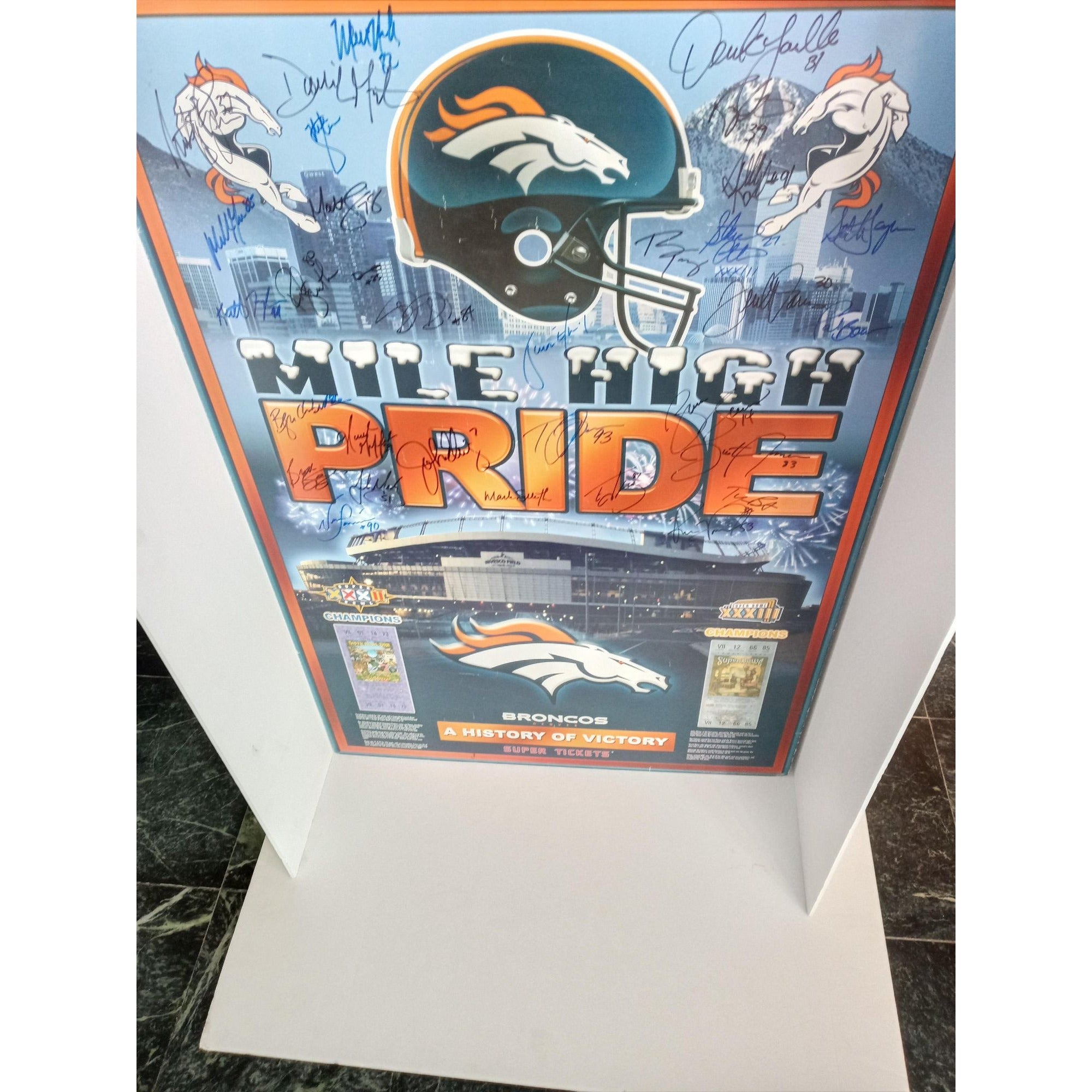 John Elway Denver Broncos Super Bowl champs signed poster