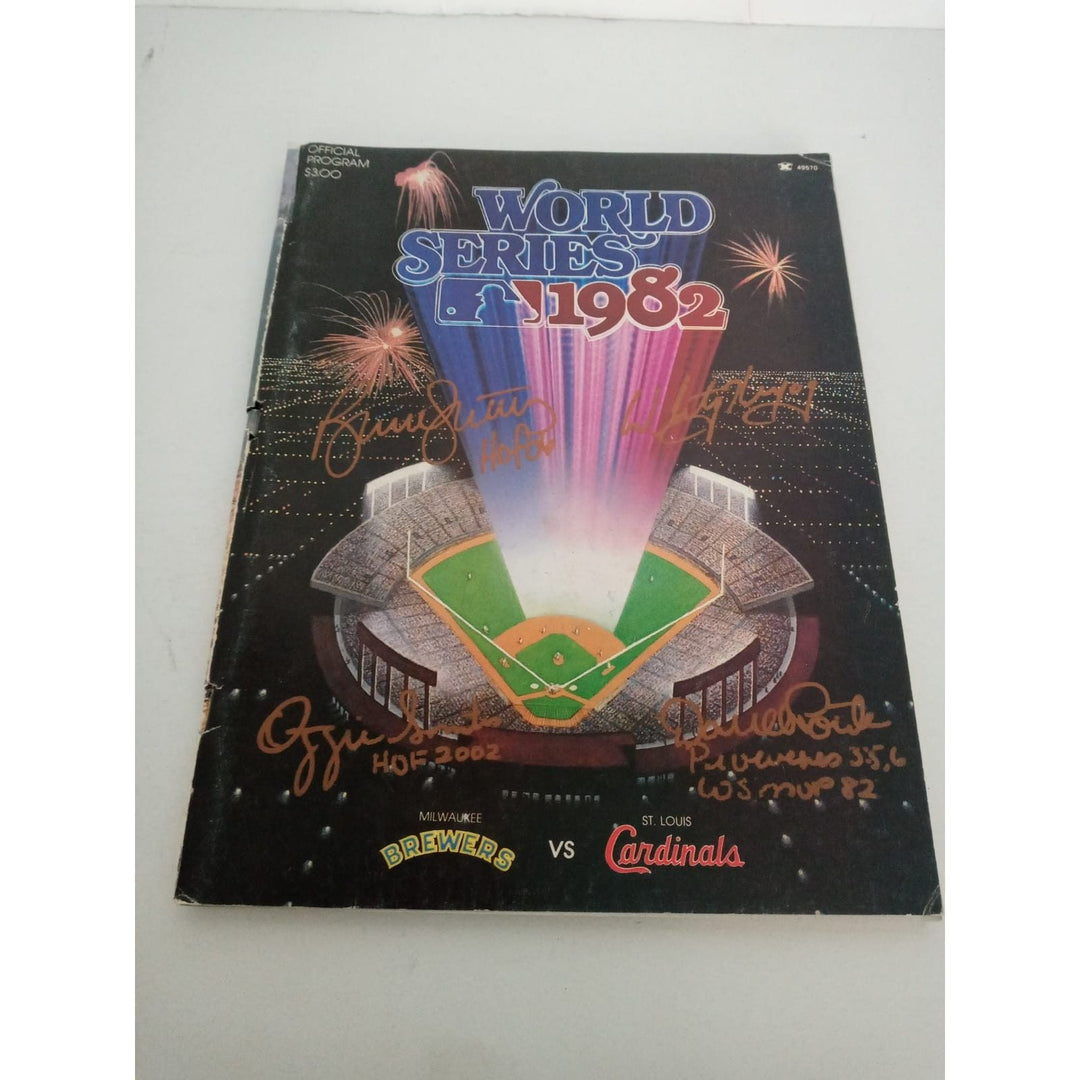 1982 World Series program Bruce Suter Whitey Herzog Ozzie Smith Daryl Porter signed