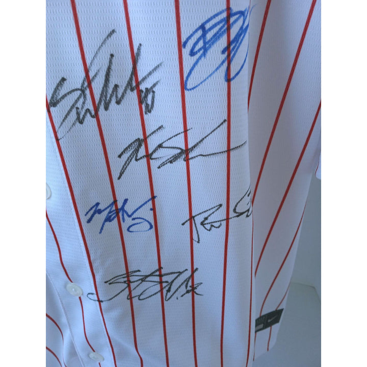 Bryce Harper, Kyle Schwarber, Aaron Nola, 2022 Philadelphia Phillies team signed jersey with proof