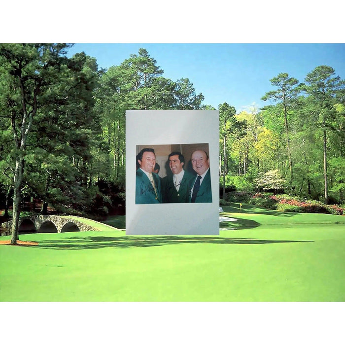 Severiano Ballesteros, Sam Snead and Raymond Floyd 8 by 10 signed photo with proof