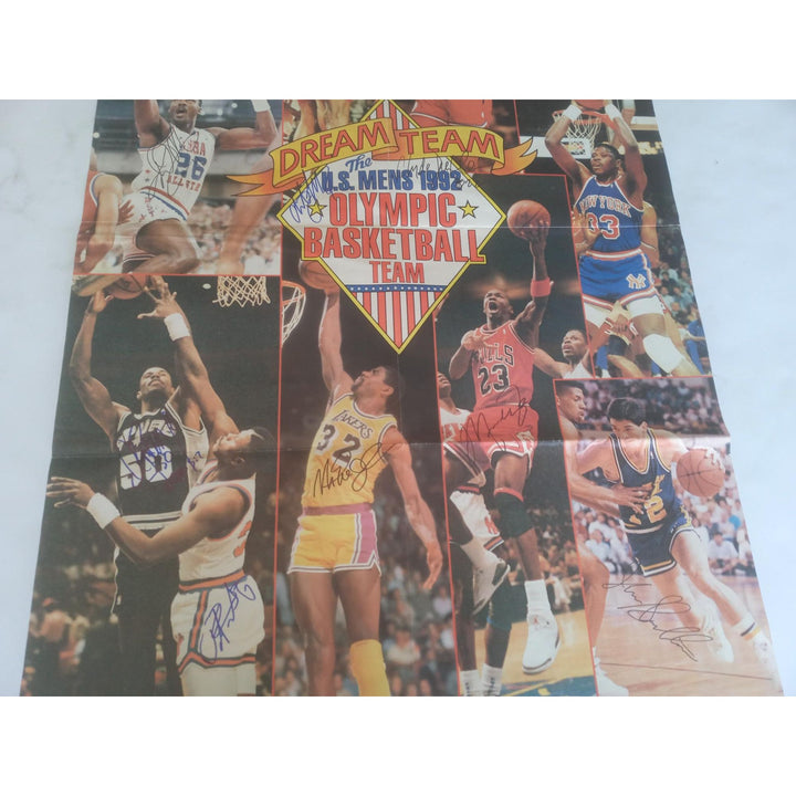 1992 USA Dream Team Michael Jordan Larry Bird Magic Johnson team signed poster 34x23 with proof