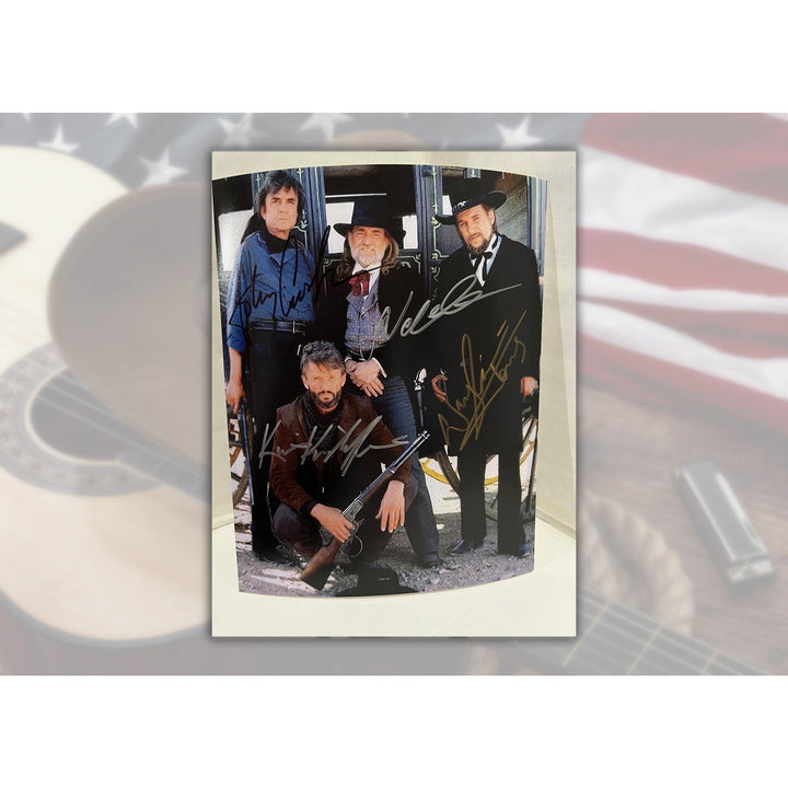 The Highwaymen Johnny Cas h, Waylon Jennings, Willie Nelson, Kris Kristofferson 8x10 photograph signed with proof