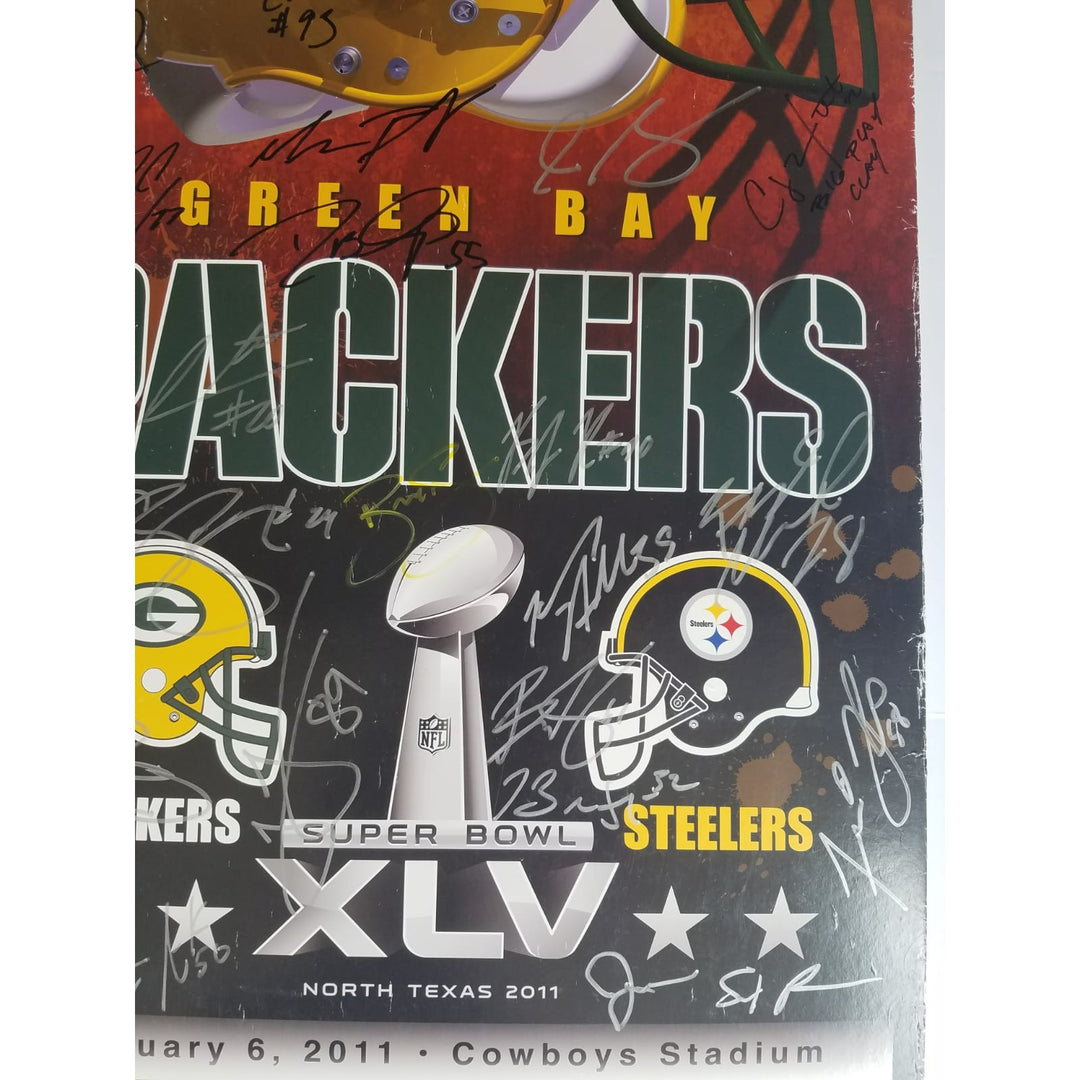 Aaron Rodgers Green Bay Packers 2009-10 Super Bowl champions team signed poster signed with proof