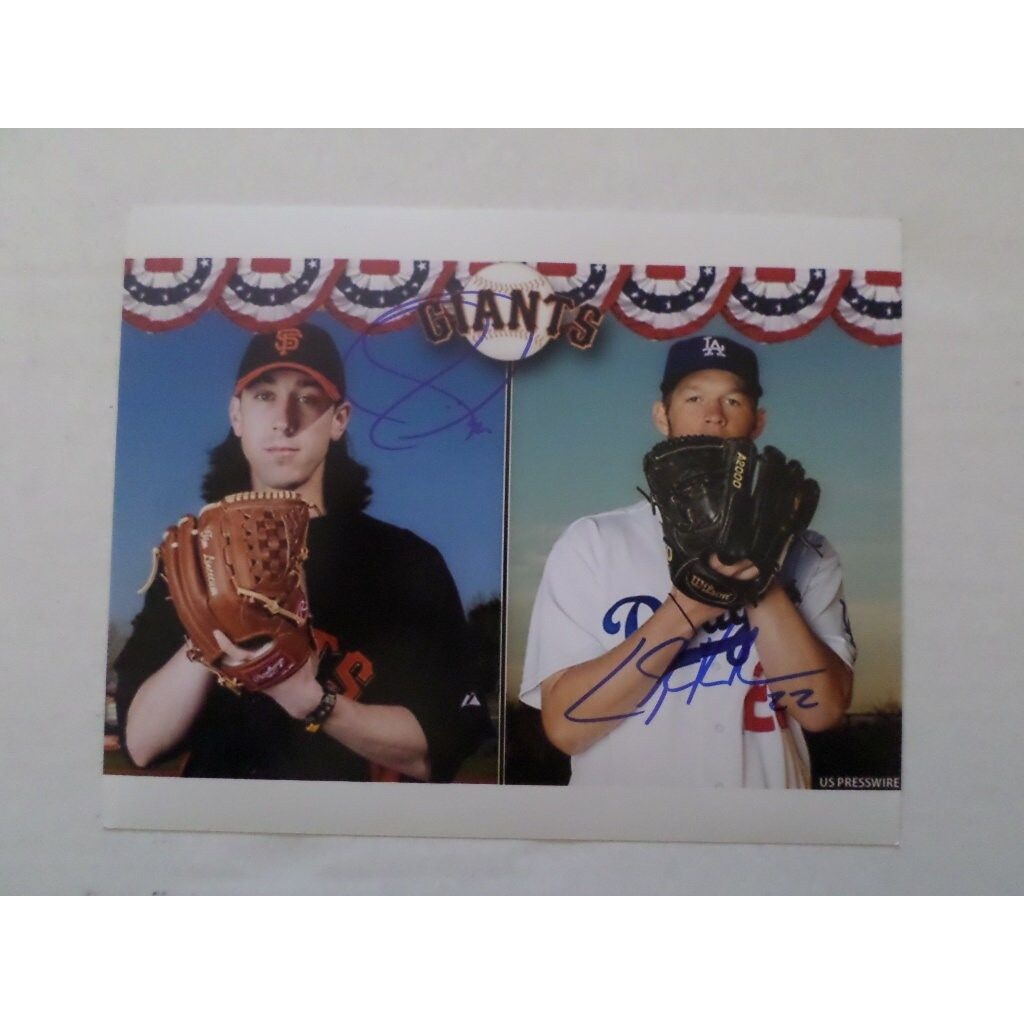 Clayton Kershaw and Tim Lincecum 8 by 10 signed photo