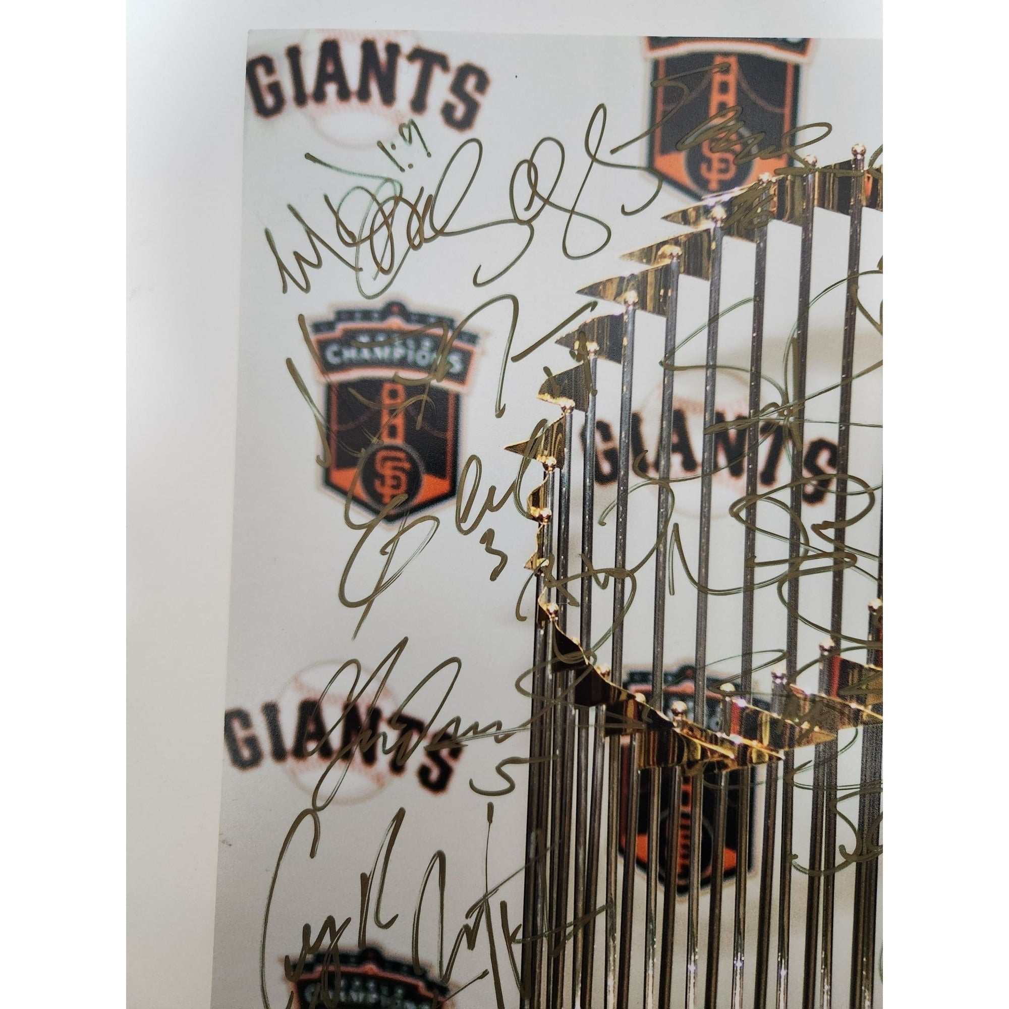 Buster Posey Bruce Bochy Tim Lincecum 2010 San Francisco Giants team signed 11x14 photo