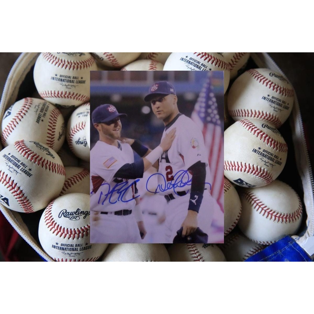 Derek Jeter and Dustin Pedroia 8 by 10 signed photo