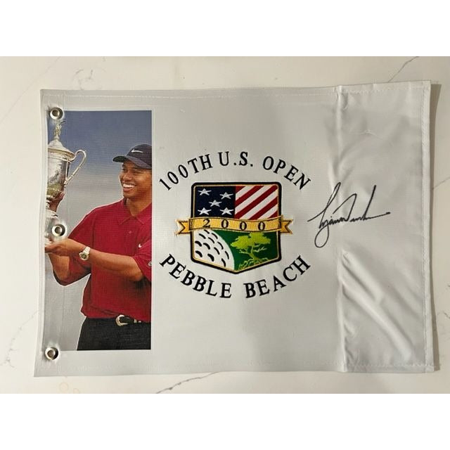 Tiger Woods 2000 US Open One of a Kind pin flag signed with proof