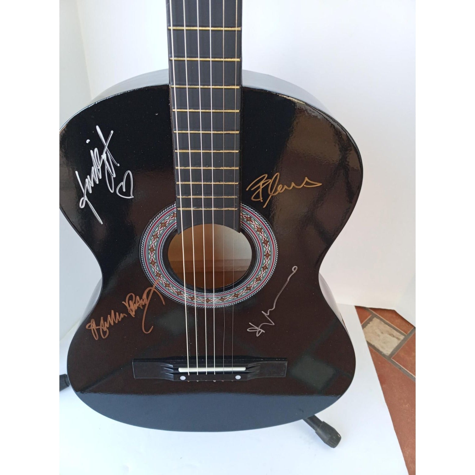 ABBA Anni-Frid Lyngstad Benny Anderson Bjorn Ulvaeus Agnetha Fältskog Zenni acoustic guitar signed with proof