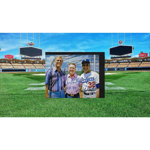 Don Drysdale, Vin Scully and Sandy Koufax 8 by 10 signed photo with proof