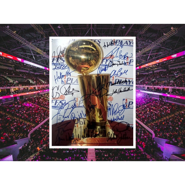 Moses Malone Willis Reed Magic Johnson Kobe Bryant NBA Finals MVPs 11 by 14 signed - Awesome Artifacts 