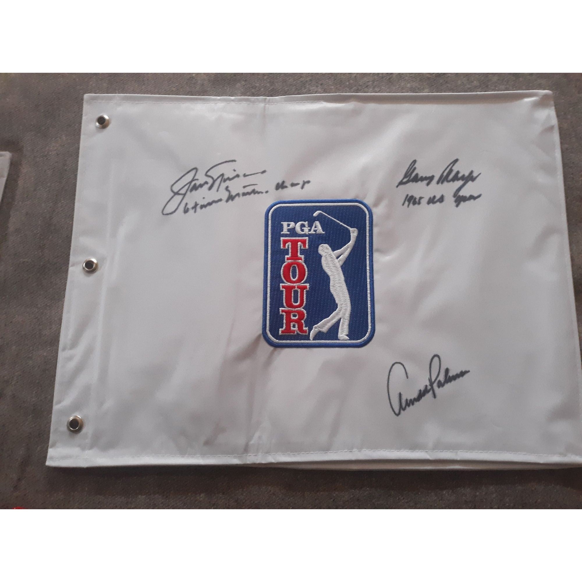 Arnold Palmer, Gary Player, Jack Nicklaus, PGA golf flag signed with proof