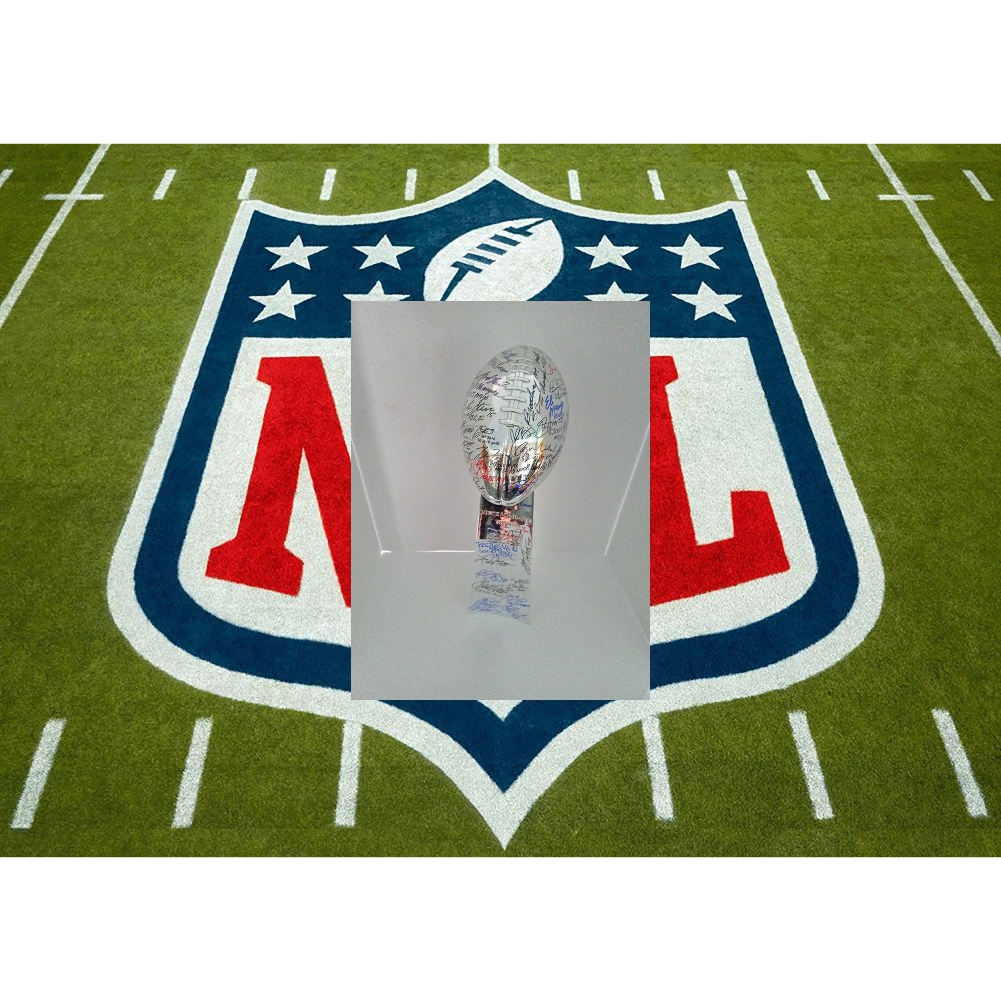 Tom Brady, Joe Montana, Joe Namath, Bart Starr, Super Bowl MVPS Lombardi trophy signed